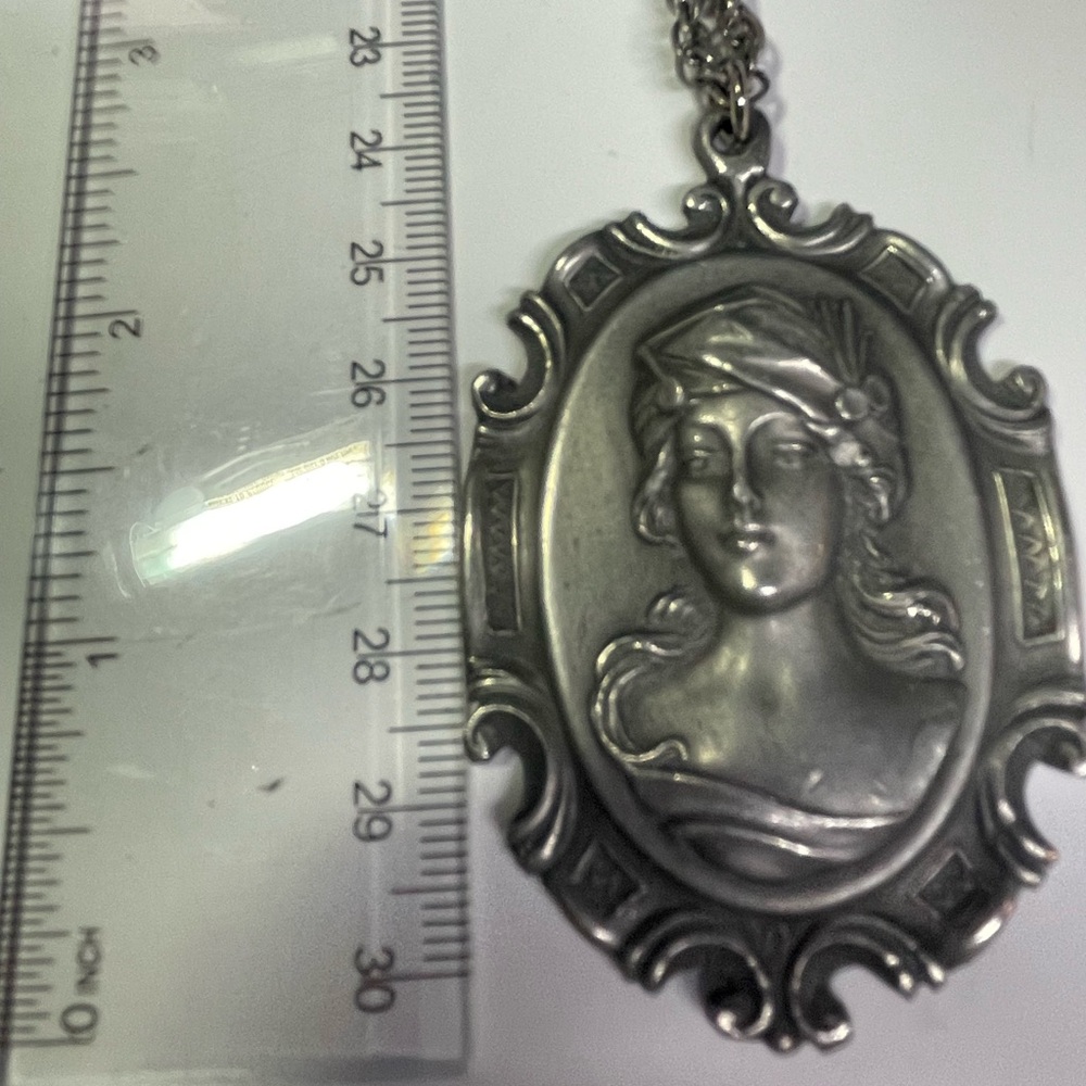 Vintage Silver Cameo Necklace with Ornate Frame